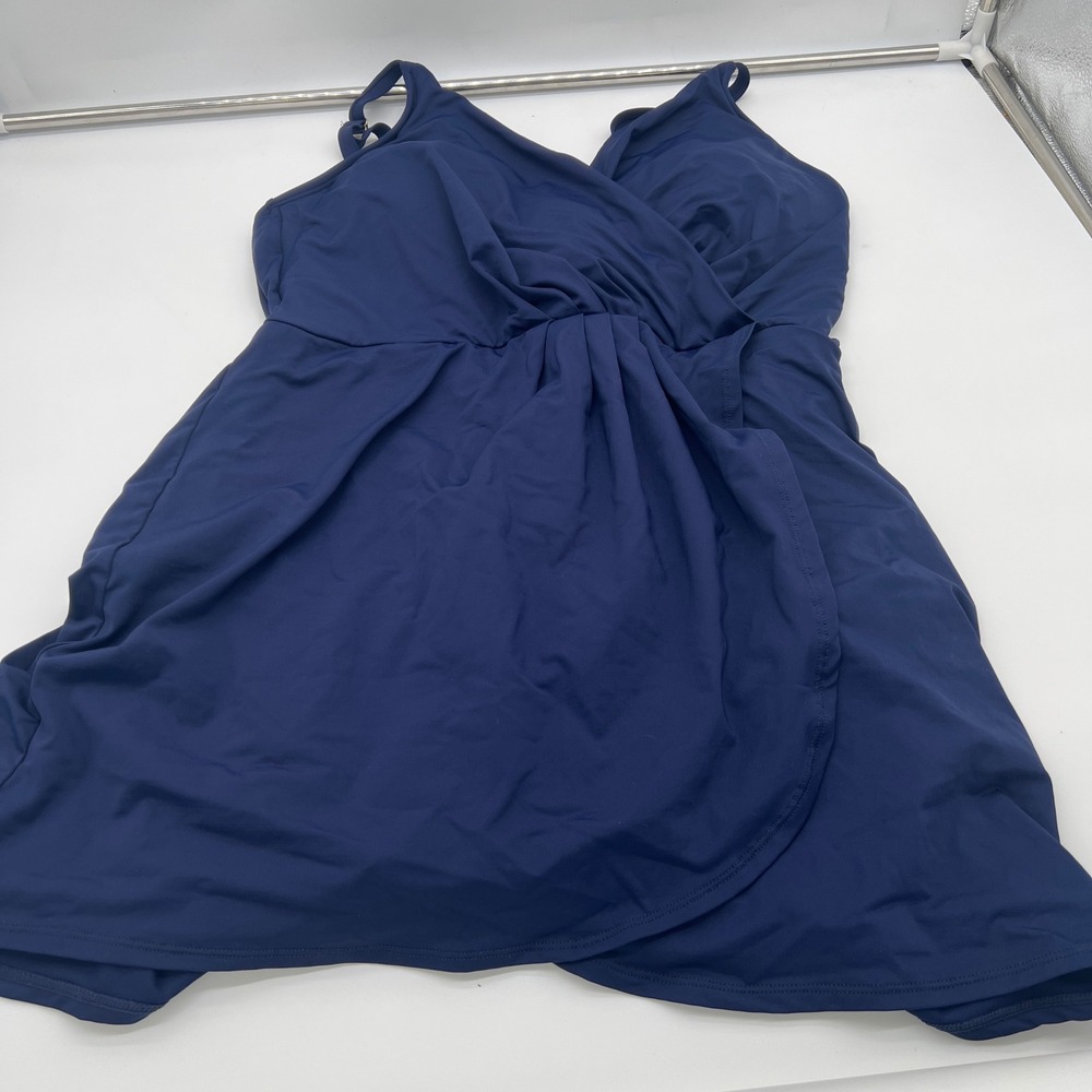 Lands' End Navy Blue Surplice Wrap One Piece Swim Dress XXL Adjustable Straps
